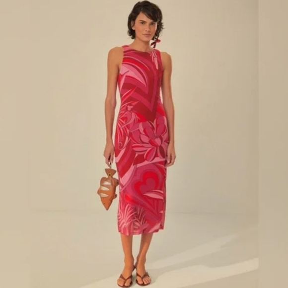FARM Rio Dresses & Skirts - NWT Farm Rio Endless Summer Red Midi Tank Floral Mod Stretch Dress Size S  $190